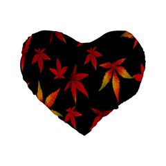 Colorful Autumn Leaves On Black Background Standard 16  Premium Flano Heart Shape Cushions