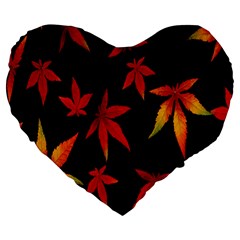 Colorful Autumn Leaves On Black Background Large 19  Premium Flano Heart Shape Cushions