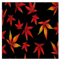 Colorful Autumn Leaves On Black Background Large Satin Scarf (Square)