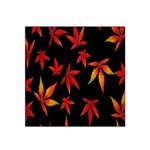 Colorful Autumn Leaves On Black Background Satin Bandana Scarf Front