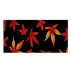 Colorful Autumn Leaves On Black Background Satin Shawl