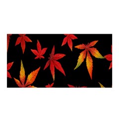 Colorful Autumn Leaves On Black Background Satin Wrap