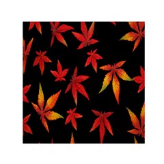 Colorful Autumn Leaves On Black Background Small Satin Scarf (Square)