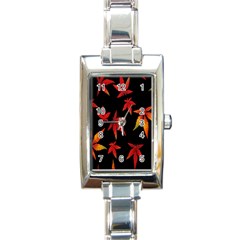 Colorful Autumn Leaves On Black Background Rectangle Italian Charm Watch by Amaryn4rt