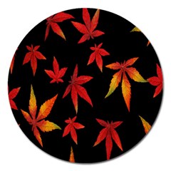 Colorful Autumn Leaves On Black Background Magnet 5  (round) by Amaryn4rt