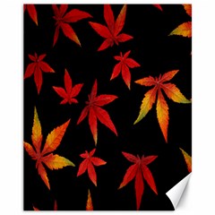 Colorful Autumn Leaves On Black Background Canvas 11  X 14   by Amaryn4rt