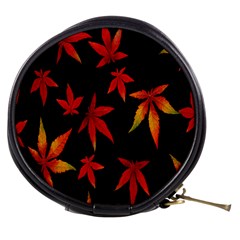 Colorful Autumn Leaves On Black Background Mini Makeup Bags by Amaryn4rt