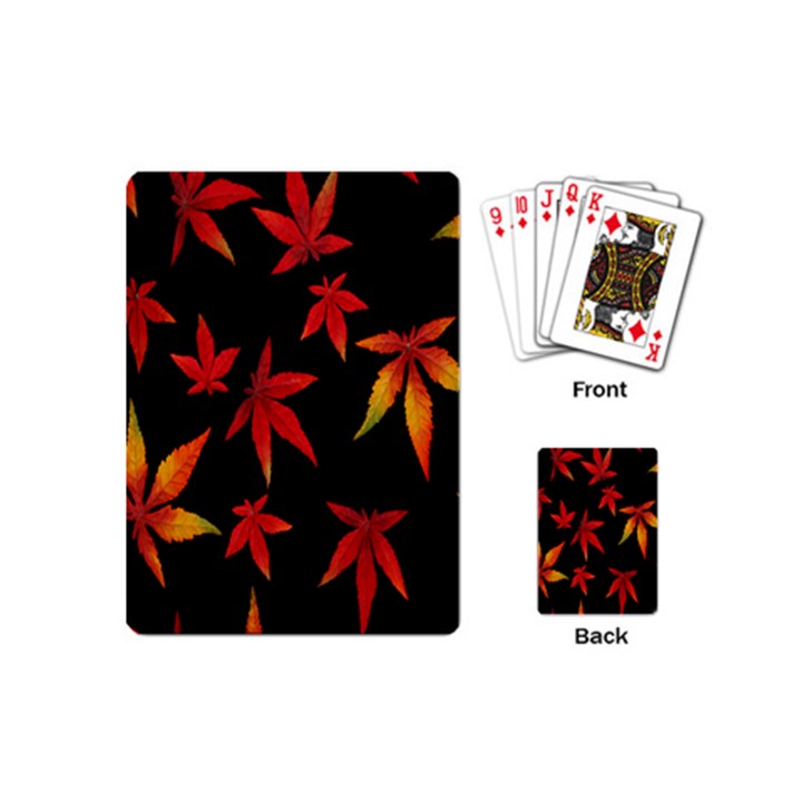 Colorful Autumn Leaves On Black Background Playing Cards (Mini) 