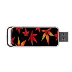 Colorful Autumn Leaves On Black Background Portable Usb Flash (one Side)