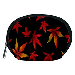 Colorful Autumn Leaves On Black Background Accessory Pouches (medium)  by Amaryn4rt