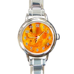 Bright Yellow Autumn Leaves Round Italian Charm Watch by Amaryn4rt