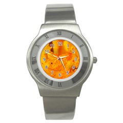 Bright Yellow Autumn Leaves Stainless Steel Watch by Amaryn4rt