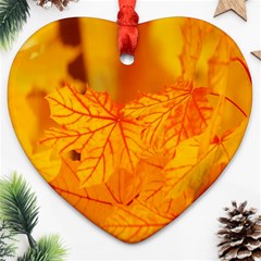 Bright Yellow Autumn Leaves Heart Ornament (two Sides) by Amaryn4rt