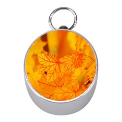 Bright Yellow Autumn Leaves Mini Silver Compasses by Amaryn4rt