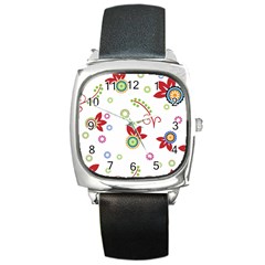 Colorful Floral Wallpaper Background Pattern Square Metal Watch by Amaryn4rt