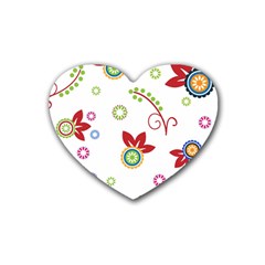 Colorful Floral Wallpaper Background Pattern Rubber Coaster (heart)  by Amaryn4rt