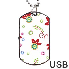 Colorful Floral Wallpaper Background Pattern Dog Tag Usb Flash (one Side) by Amaryn4rt