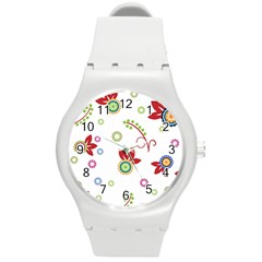 Colorful Floral Wallpaper Background Pattern Round Plastic Sport Watch (m) by Amaryn4rt