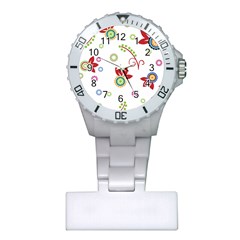 Colorful Floral Wallpaper Background Pattern Plastic Nurses Watch by Amaryn4rt