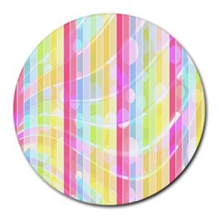 Colorful Abstract Stripes Circles And Waves Wallpaper Background Round Mousepads by Amaryn4rt