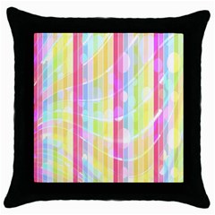 Colorful Abstract Stripes Circles And Waves Wallpaper Background Throw Pillow Case (black) by Amaryn4rt