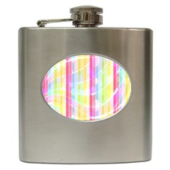 Colorful Abstract Stripes Circles And Waves Wallpaper Background Hip Flask (6 Oz) by Amaryn4rt