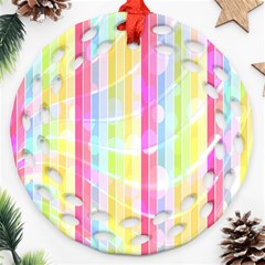 Colorful Abstract Stripes Circles And Waves Wallpaper Background Round Filigree Ornament (two Sides) by Amaryn4rt