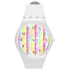 Colorful Abstract Stripes Circles And Waves Wallpaper Background Round Plastic Sport Watch (m) by Amaryn4rt