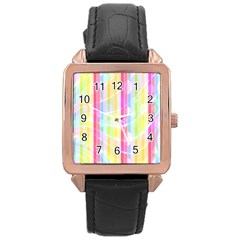 Colorful Abstract Stripes Circles And Waves Wallpaper Background Rose Gold Leather Watch  by Amaryn4rt