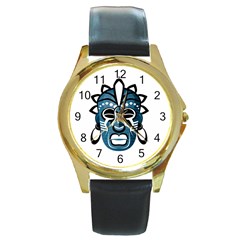 Mask Round Gold Metal Watch by Valentinaart