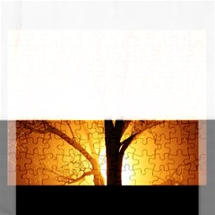 Rays Of Light Tree In Fog At Night Rectangular Jigsaw Puzzl by Amaryn4rt