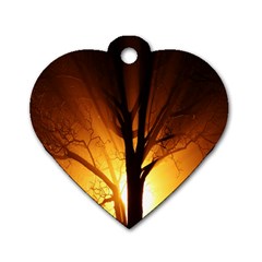 Rays Of Light Tree In Fog At Night Dog Tag Heart (two Sides) by Amaryn4rt