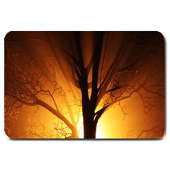 Rays Of Light Tree In Fog At Night Large Doormat  by Amaryn4rt