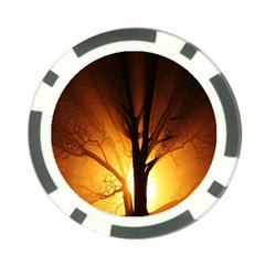 Rays Of Light Tree In Fog At Night Poker Chip Card Guard by Amaryn4rt