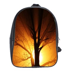 Rays Of Light Tree In Fog At Night School Bags(large) 