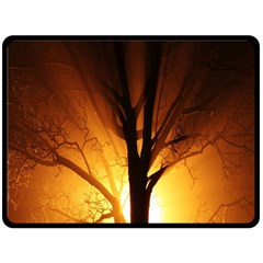 Rays Of Light Tree In Fog At Night Fleece Blanket (large)  by Amaryn4rt