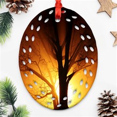 Rays Of Light Tree In Fog At Night Oval Filigree Ornament (two Sides) by Amaryn4rt