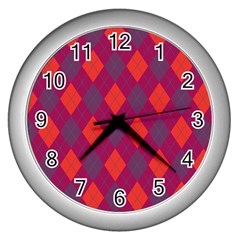 Plaid Pattern Wall Clocks (silver)  by Valentinaart