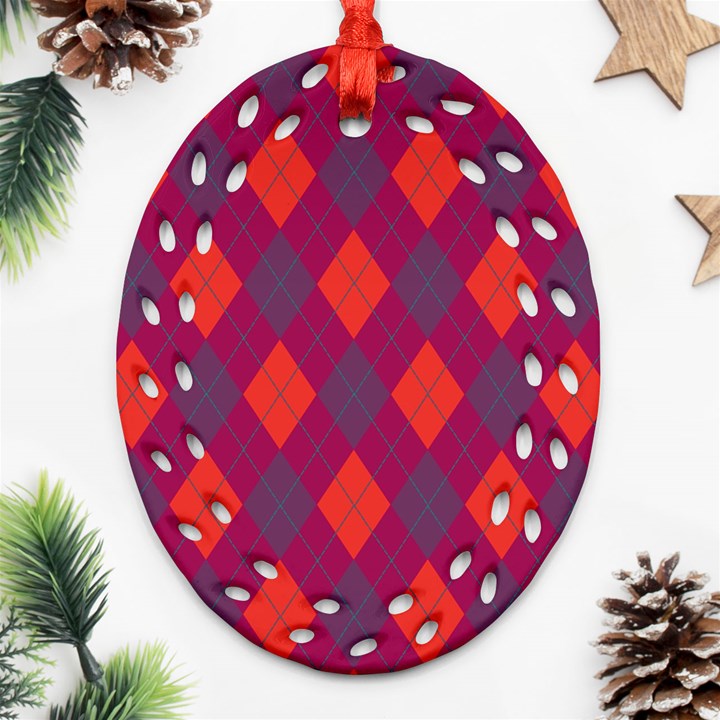 Plaid pattern Oval Filigree Ornament (Two Sides)