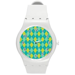 Plaid Pattern Round Plastic Sport Watch (m) by Valentinaart