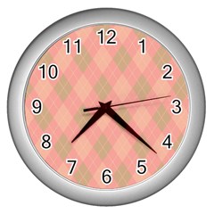 Plaid Pattern Wall Clocks (silver)  by Valentinaart