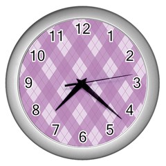 Plaid Pattern Wall Clocks (silver)  by Valentinaart