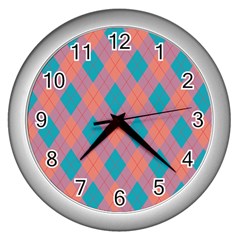 Plaid Pattern Wall Clocks (silver)  by Valentinaart