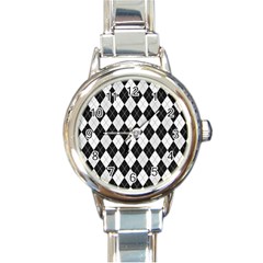 Plaid Pattern Round Italian Charm Watch by Valentinaart