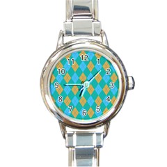 Plaid Pattern Round Italian Charm Watch by Valentinaart