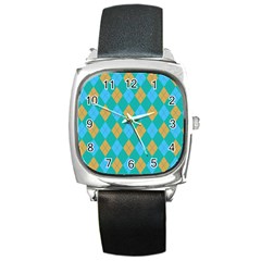 Plaid Pattern Square Metal Watch by Valentinaart