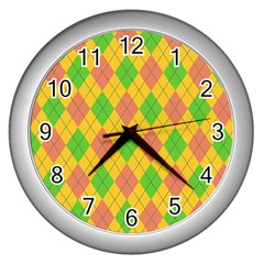 Plaid Pattern Wall Clocks (silver)  by Valentinaart