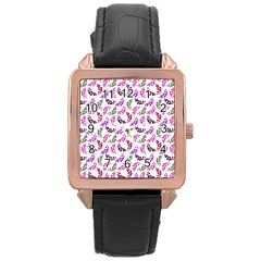 Pattern Rose Gold Leather Watch 