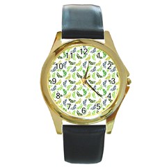 Pattern Round Gold Metal Watch by Valentinaart