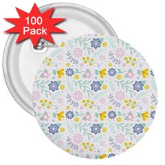 Vintage Spring Flower Pattern  3  Buttons (100 Pack)  by TastefulDesigns